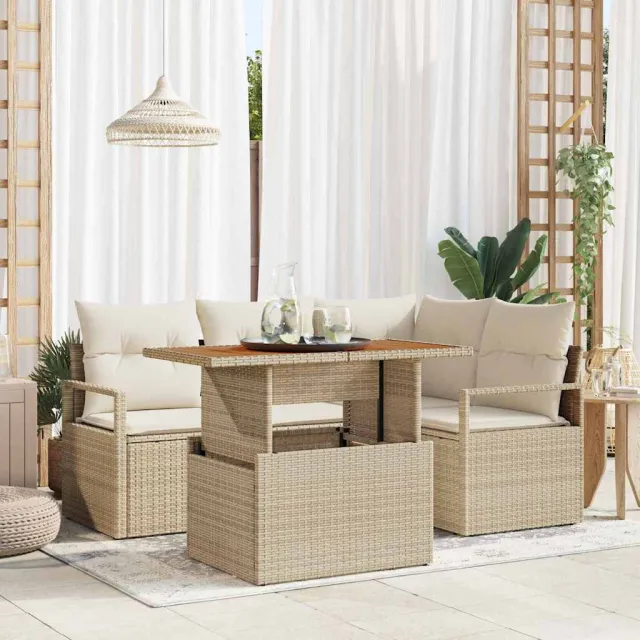 vidaXL Tuin Sofa Set 5 st Beige Poly riet, foto 2