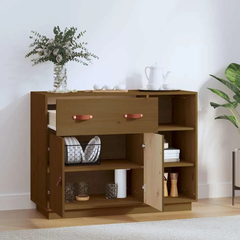 vidaXL Dressoir 98,5x40x75 cm massief grenenhout honingbruin bruin, foto 2