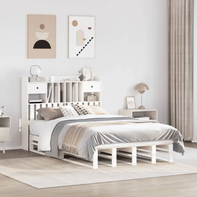 vidaXL Bed met boekenkast zonder matras grenenhout wit 135x190 cm