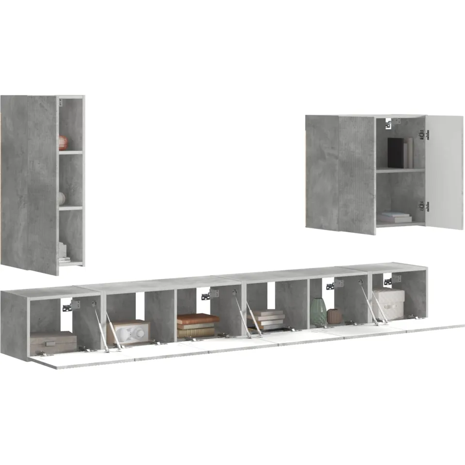 vidaXL TV Wandkast Set 6 st Beton Grijs