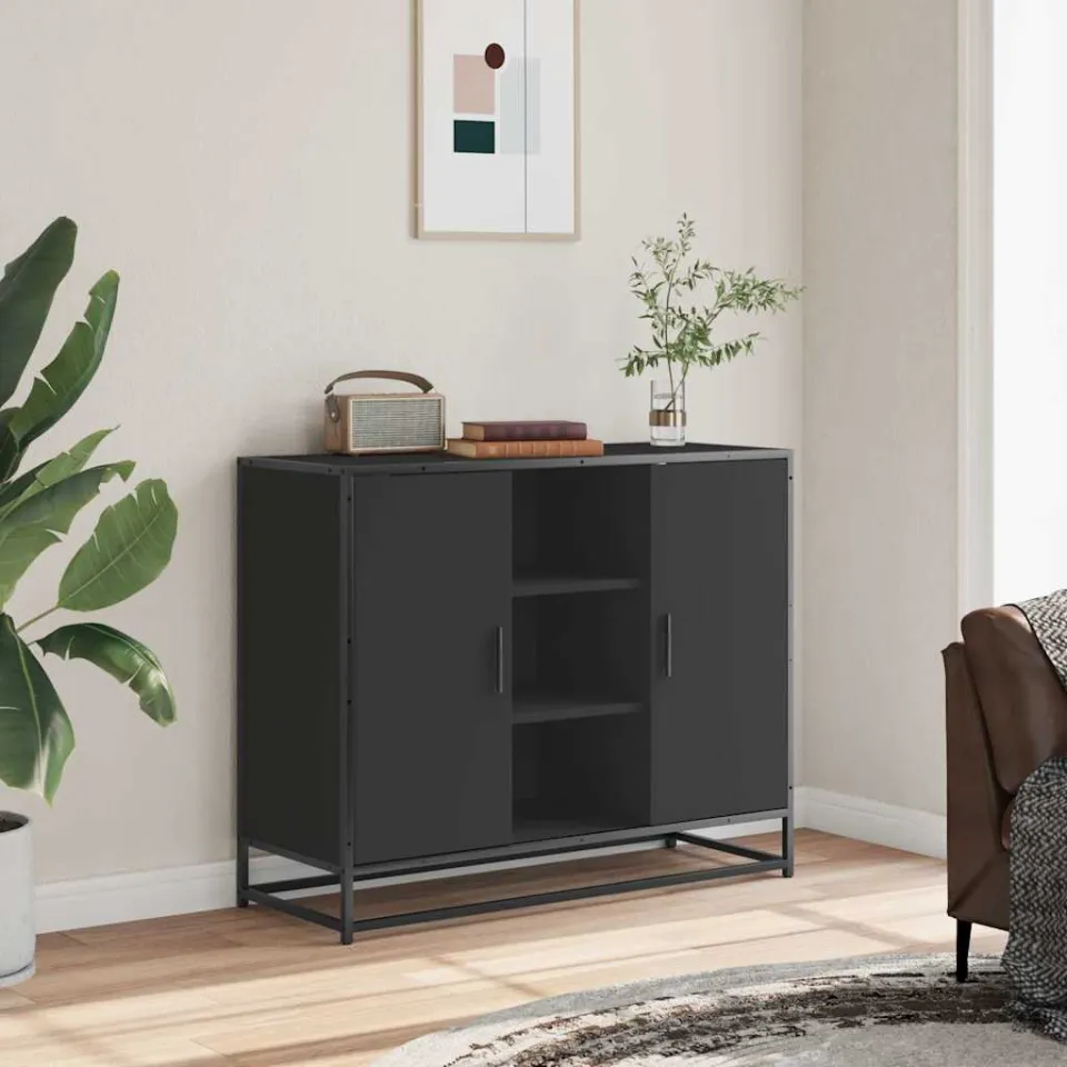 vidaXL Dressoir 92x35x76 cm bewerkt hout zwart, foto 2