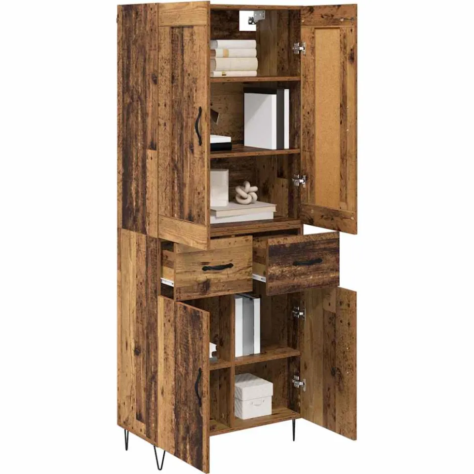 vidaXL Hoge kast Oud Hout 69,5 x 34 x 180 cm Bewerkt hout Bruin
