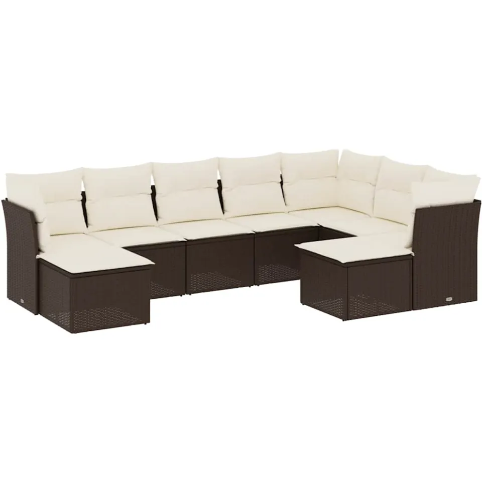 vidaXL 9-delige Loungeset met kussens poly rattan bruin