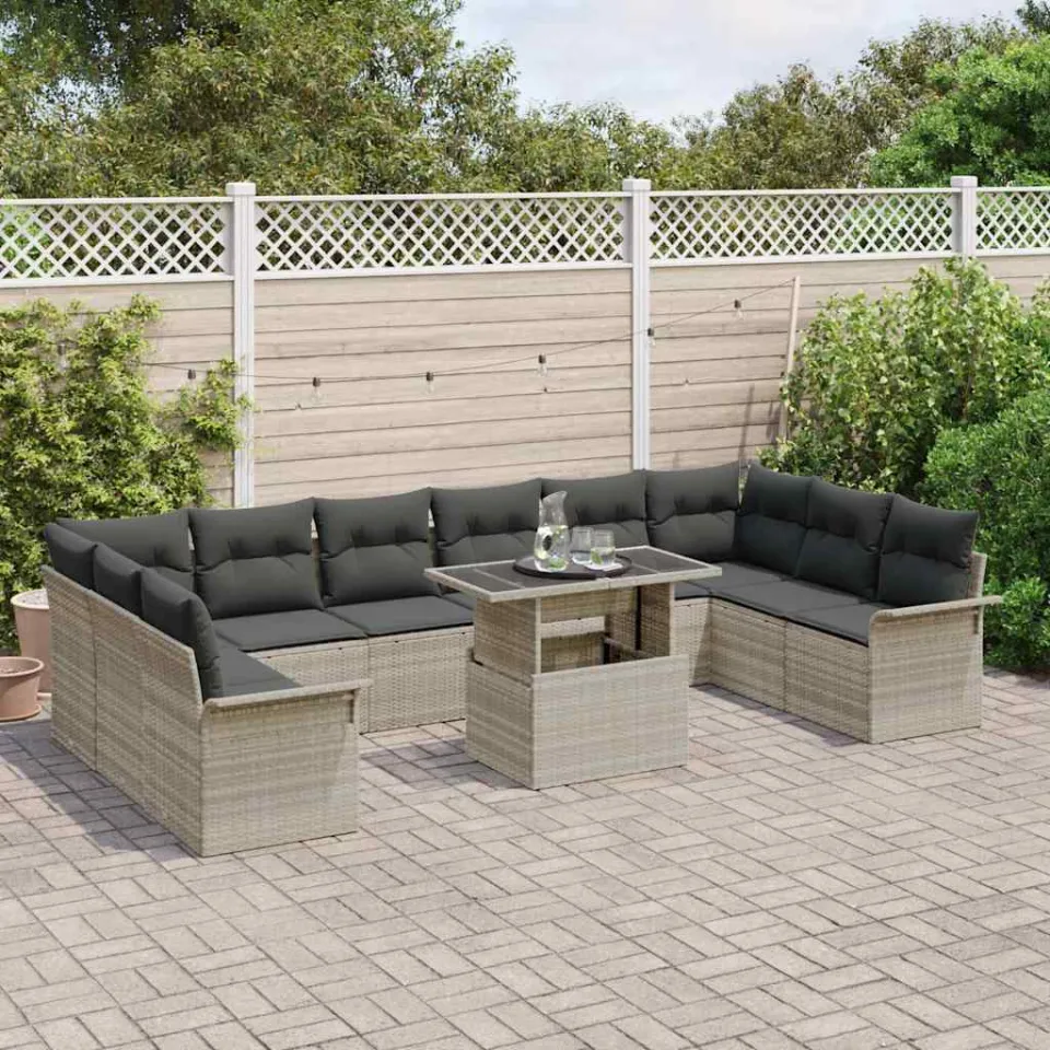 vidaXL Tuin Sofa Set 11 st Lichtgrijs Poly riet, foto 3