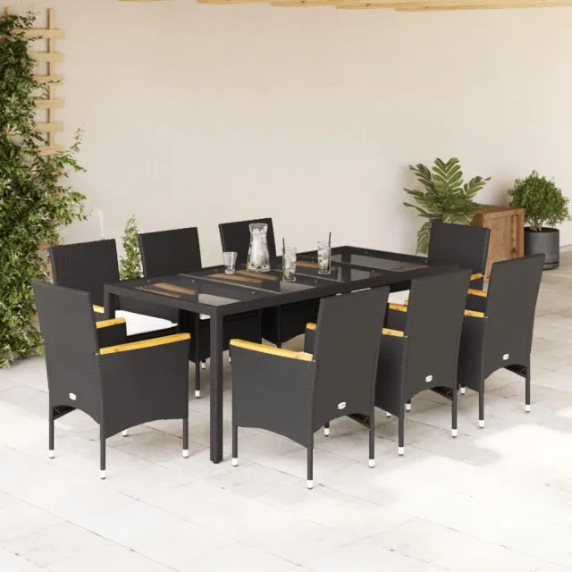 vidaXL 9-delige Tuinset met kussens poly rattan en glas zwart, foto 2