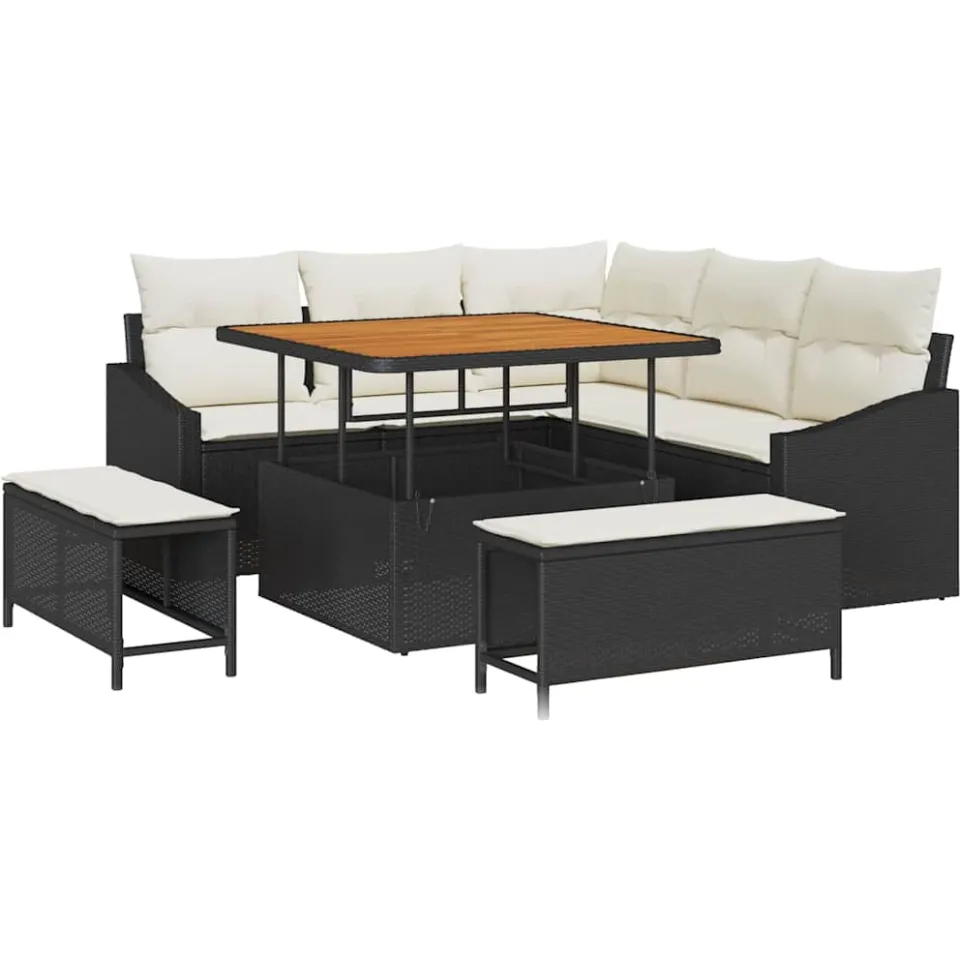 vidaXL Tuinbankenset 8 st Zwart poly rattan