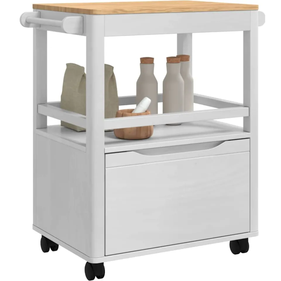 vidaXL Keuken Trolley FLORO Wit 72,5 x 45 x 80 cm Massief Vurenhout