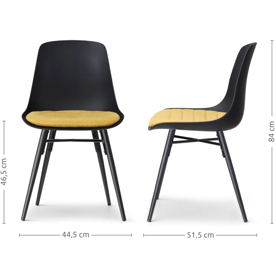 Nolon Nena-Liv eetkamerstoel zwart met okergeel zitkussen - zwart houten onderstel, foto 3