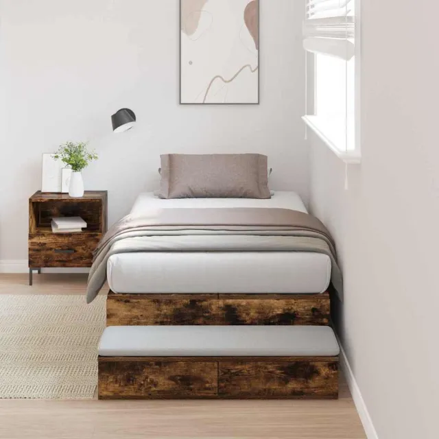 vidaXL Opbergbedframe met lade Gerookt eiken 75 cm Bewerkt hout Bruin