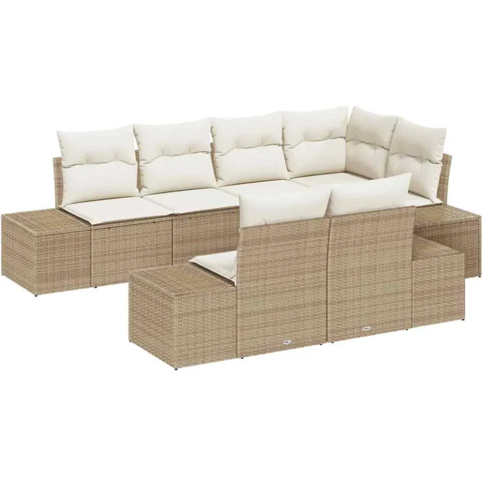 vidaXL Tuin Sofa Set 7 st Beige en Crème poly rattan
