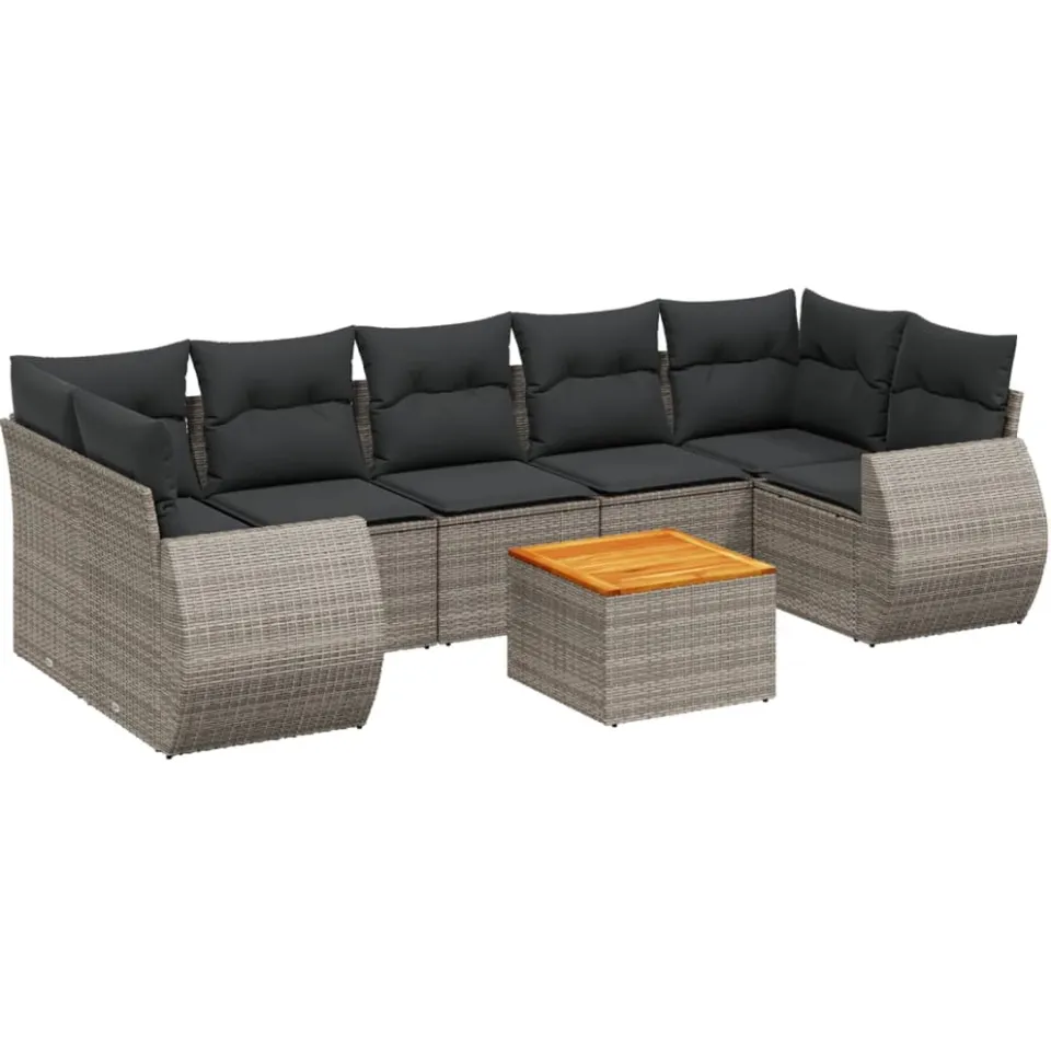 vidaXL 8-delige Loungeset met kussens poly rattan grijs, foto 3