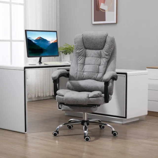 STILVORA Bureaustoel 65 x 70 x 111 tot 119 cm - Massage En Verwarming - 135 Graden Kantelbaar Met Voetsteun - Microvezel Grijs
