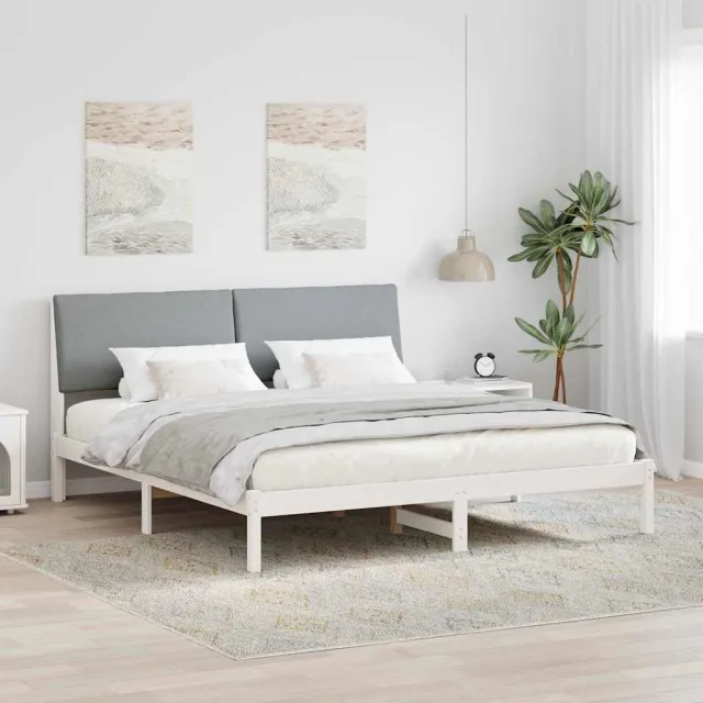vidaXL Bedframe Wit en lichtgrijs 200 x 200 cm Massief grenenhout