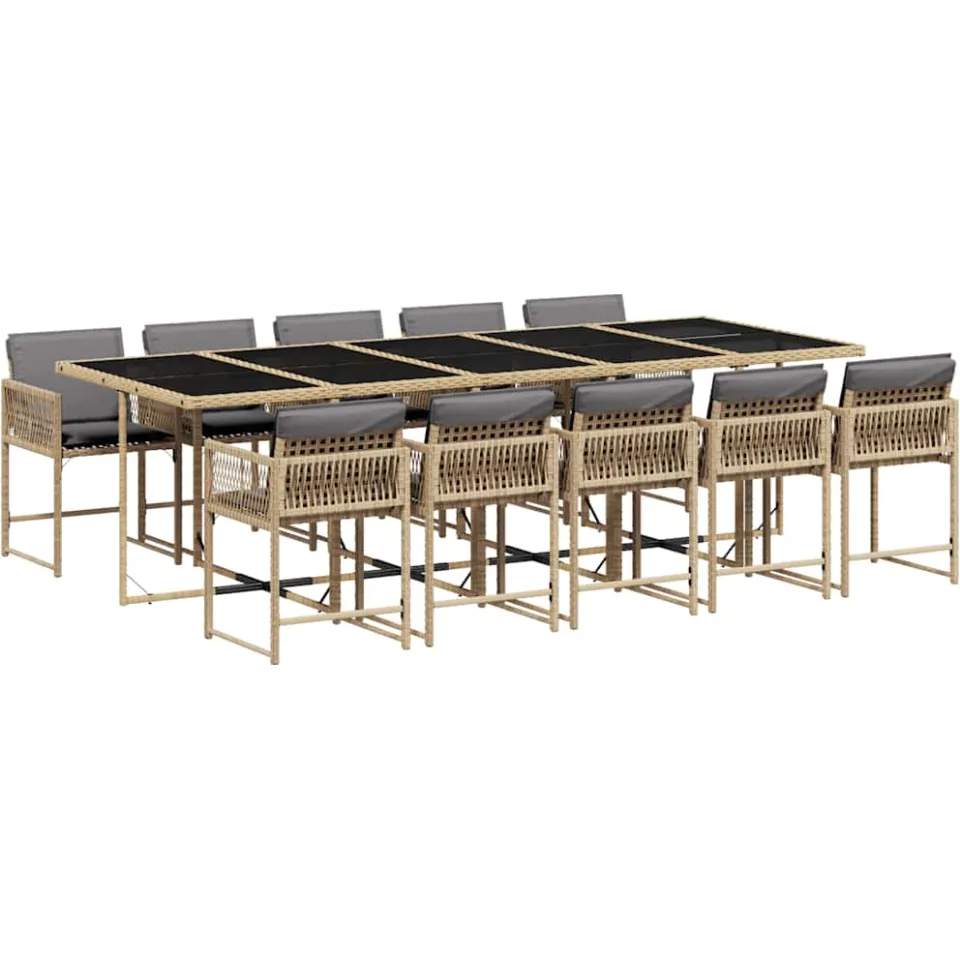 vidaXL 11-delige Tuinset met kussens poly rattan gemengd beige, foto 3