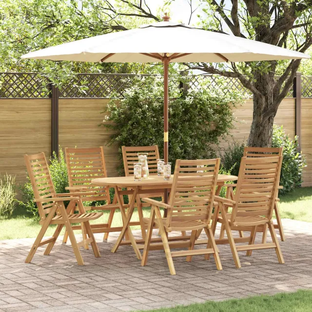 vidaXL Tuin eettafelset 7 st Bruin Massief Teakhout