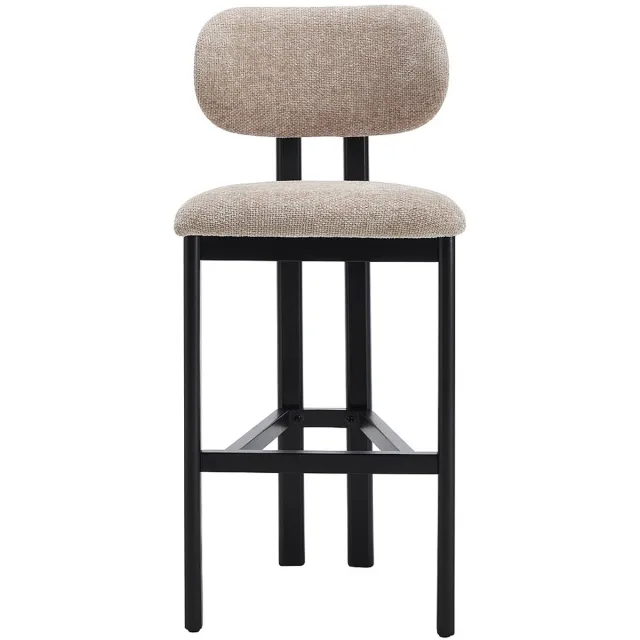 Vente-unique Set van 2 barkrukken in gestructureerde stof en zwart rubberhout - Taupe - YELAZ