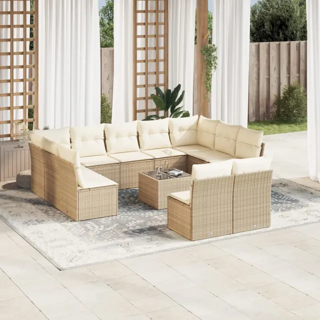 vidaXL 12-delige Loungeset met kussens poly rattan beige, foto 2