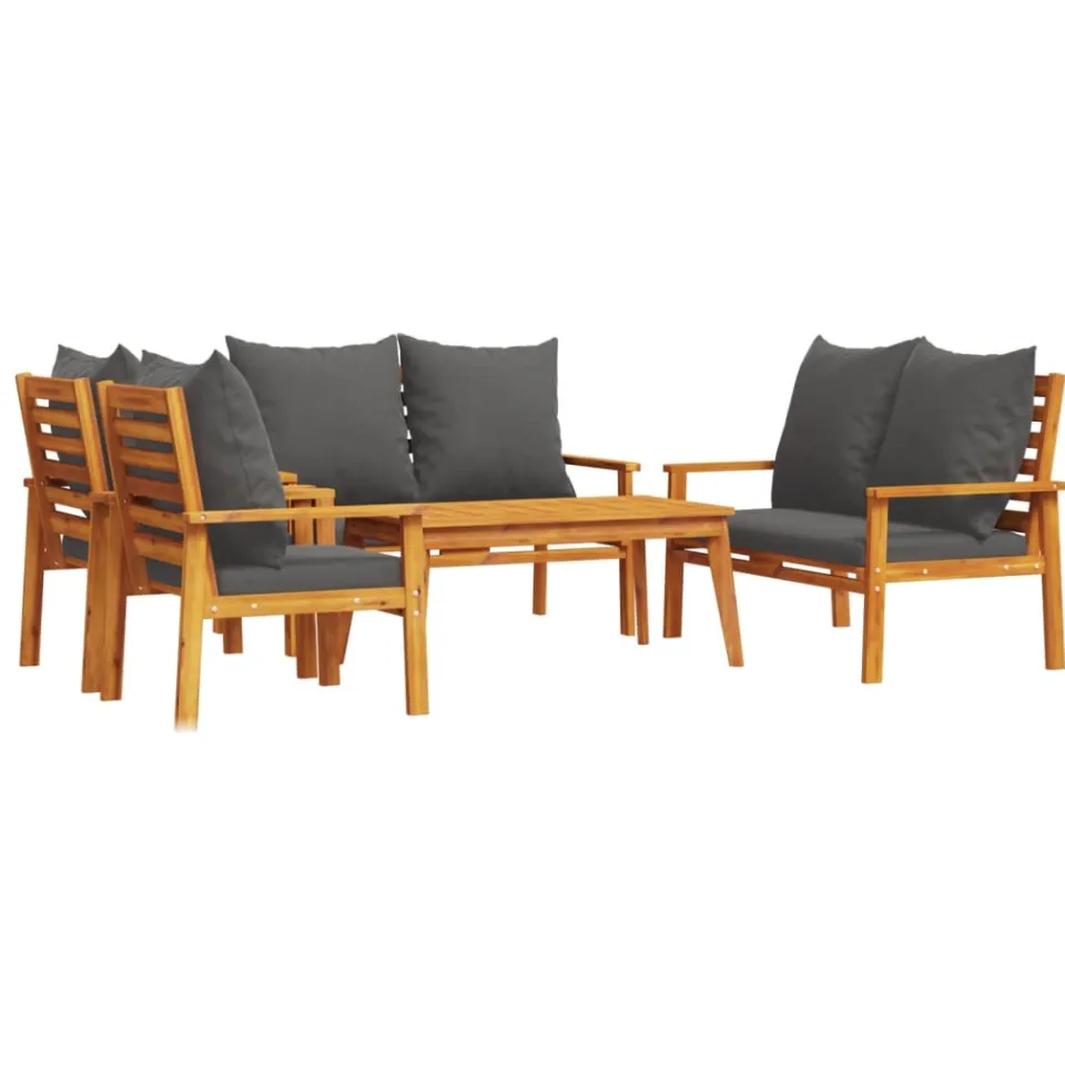 vidaXL 5-delige Loungeset met kussens massief acaciahout bruin, foto 3