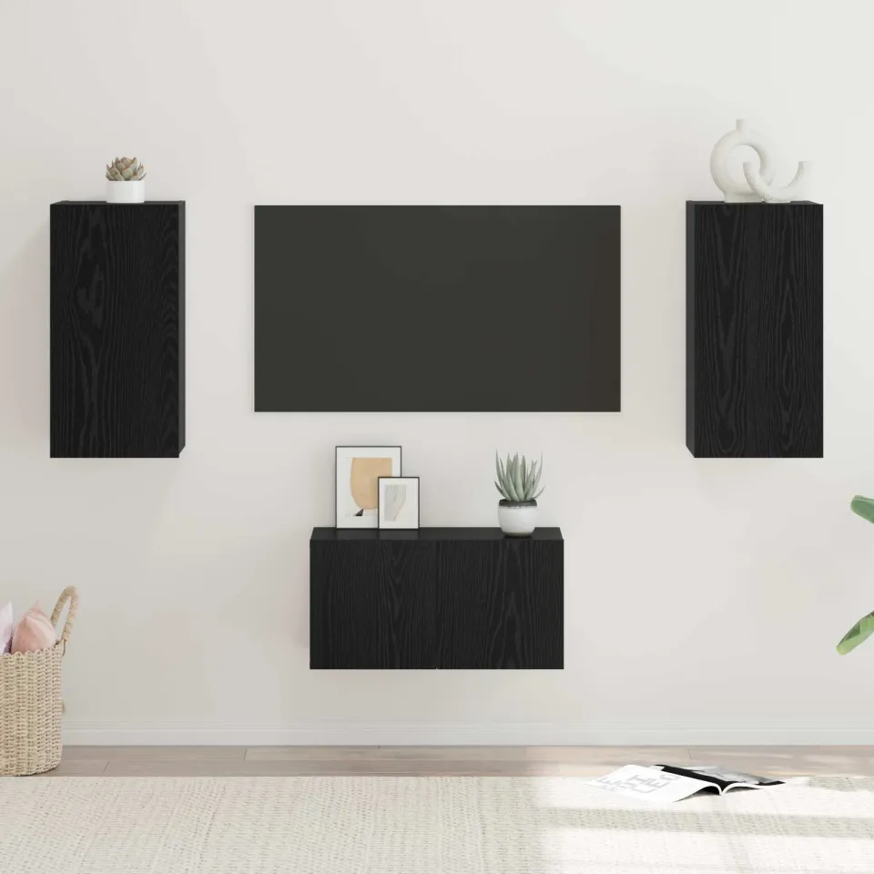 vidaXL Tv-meubelset 3 st Zwart Eiken Bewerkt hout, foto 4