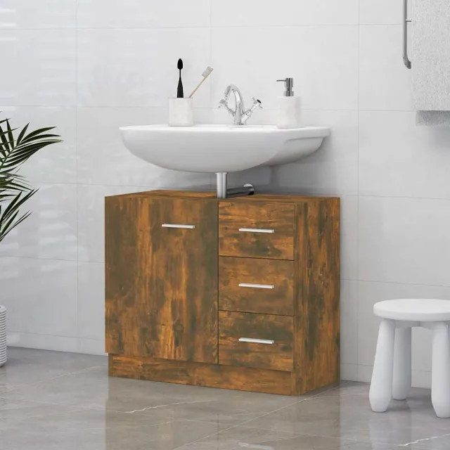 vidaXL Wastafelkast 63x30x54 cm bewerkt hout gerookt eikenkleurig, foto 2