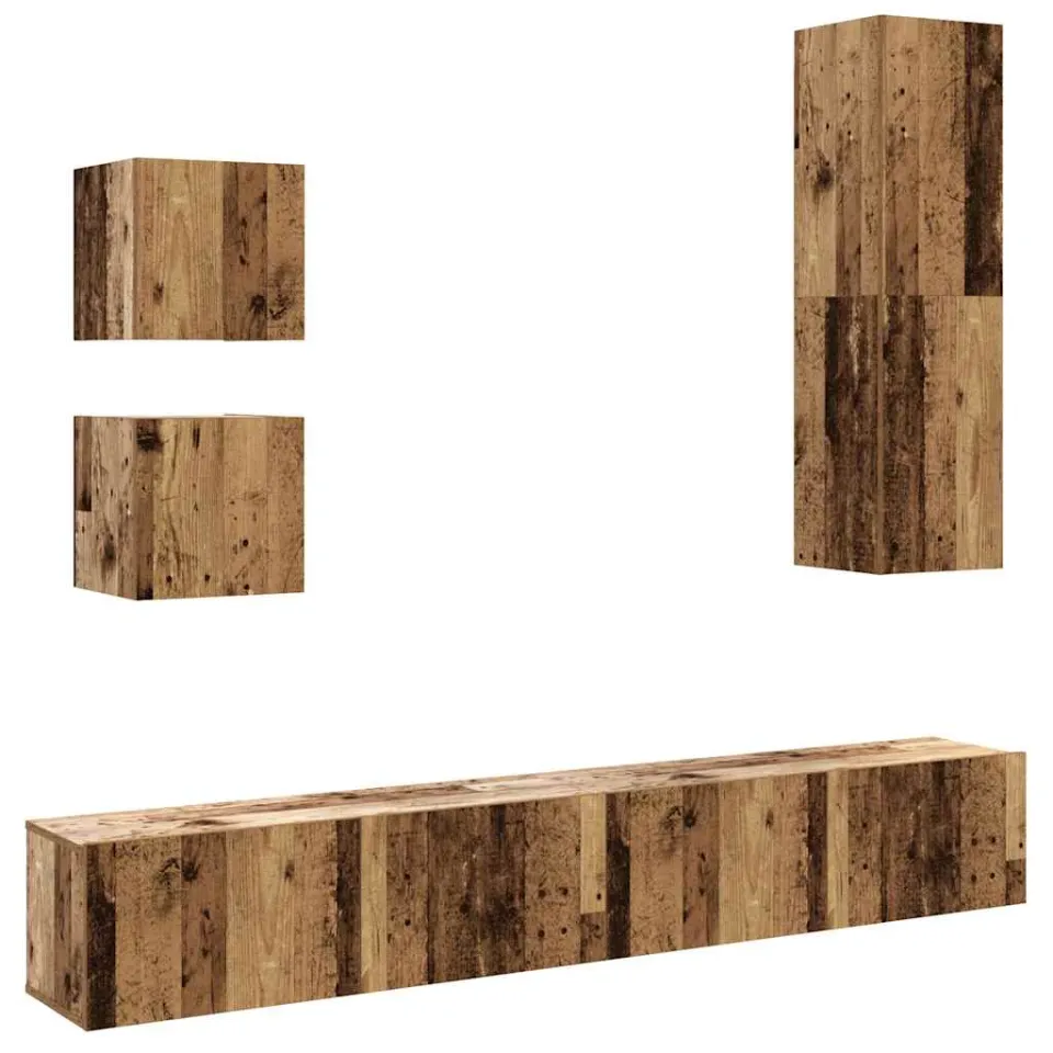 vidaXL 5-delig Tv-meubelset wandmontage bewerkt hout oud houtkleurig Bruin