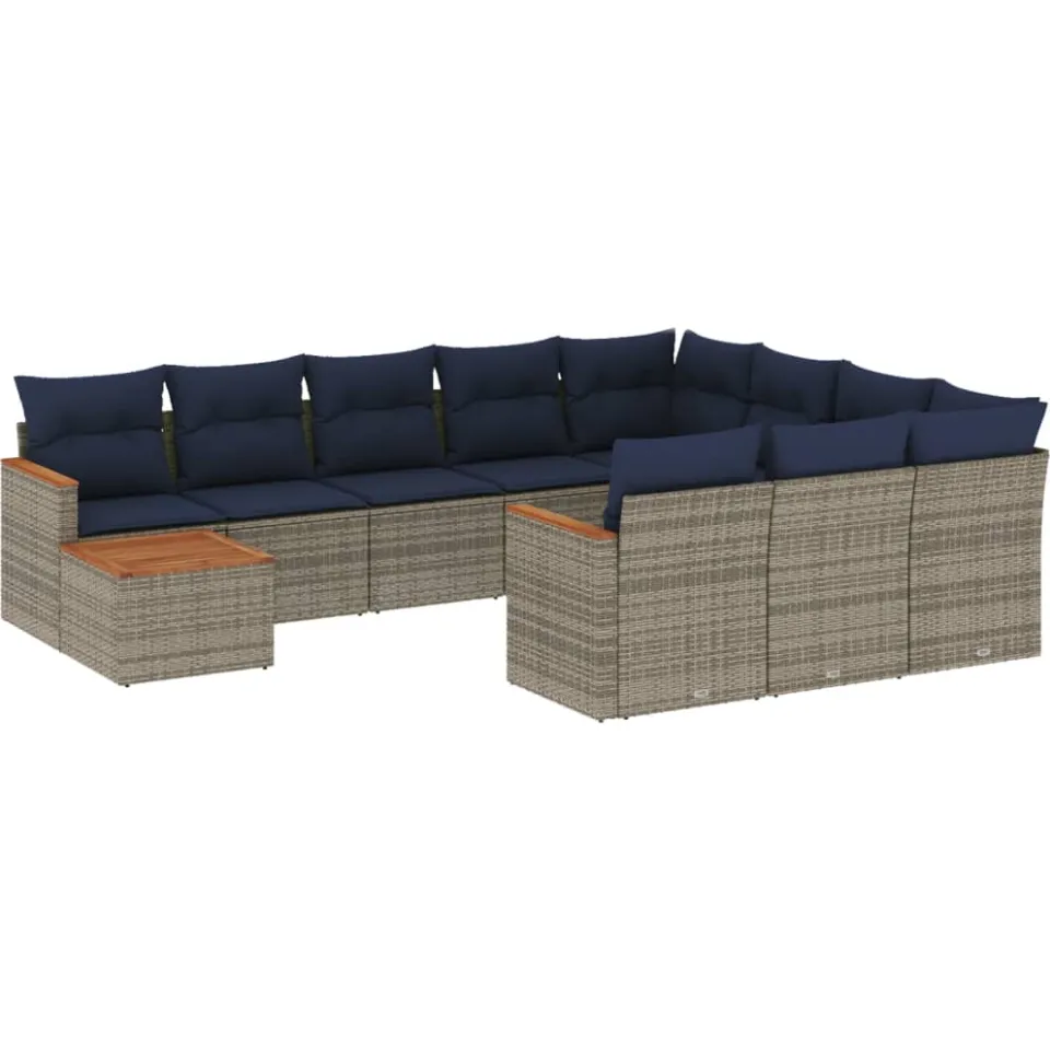 vidaXL 11-delige tuinbankset met kussens, grijs polyrotan, foto 3