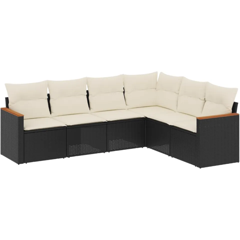vidaXL 6-delige Loungeset met kussens poly rattan zwart, foto 3