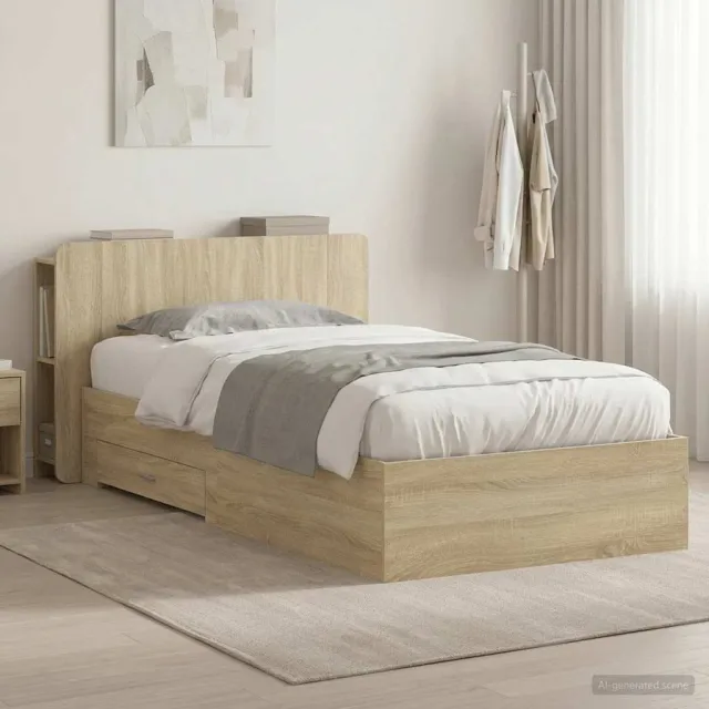 vidaXL Bedframe met opslag Sonoma Eiken 90 x 190 cm Bewerkt hout Bruin