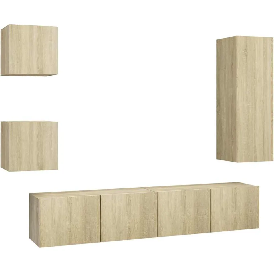 vidaXL 5-delige Tv-meubelset bewerkt hout sonoma eikenkleurig Bruin