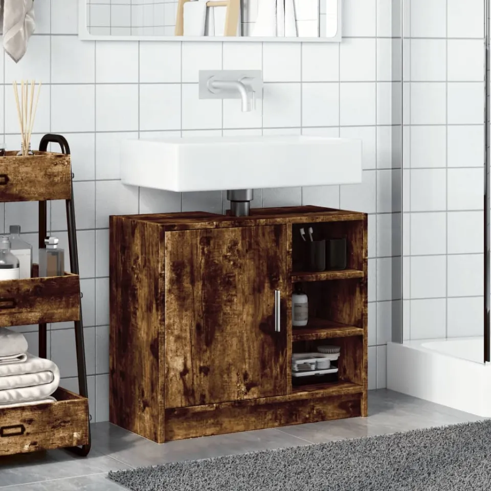 vidaXL Wastafelkast 63x29x55 cm bewerkt hout gerookt eikenkleurig, foto 3