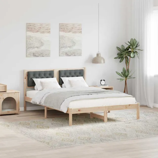 vidaXL Bedframe Donkergrijs 140 x 200 cm Massief grenenhout Bruin