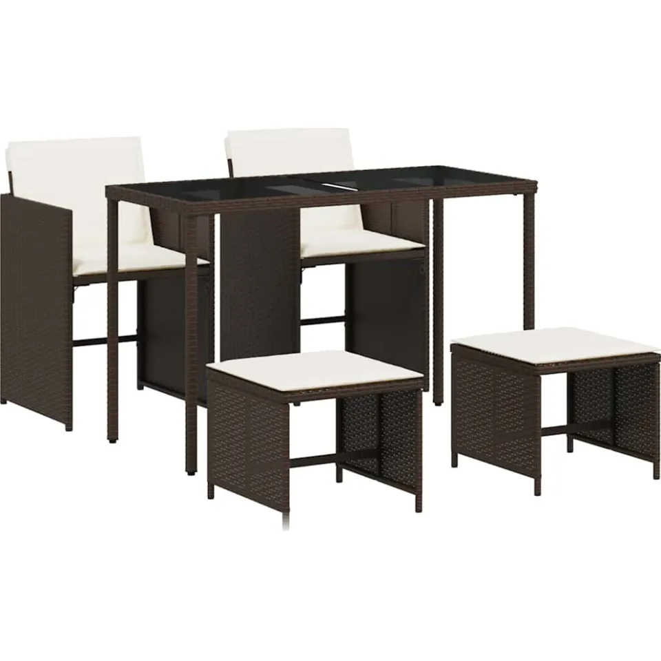 vidaXL 5-delige Tuinset met kussens poly rattan bruin