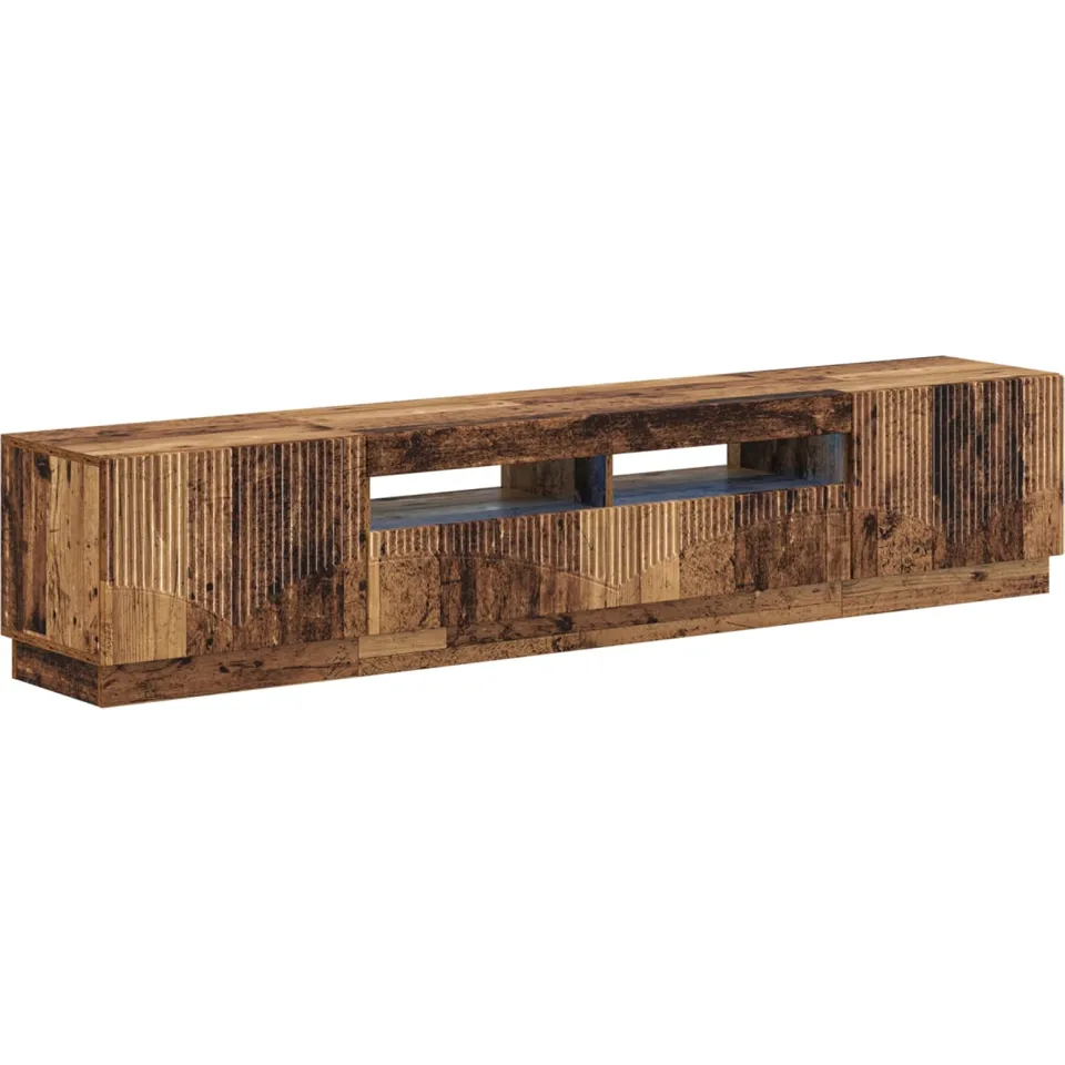 vidaXL LED tv-meubel HOORN 3 st Oud hout Bewerkt hout Bruin