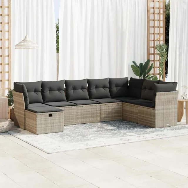 vidaXL 8-delige Loungeset met kussens poly rattan lichtgrijs grijs, foto 2
