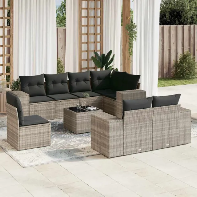 vidaXL 9-delige Loungeset met kussens poly rattan grijs, foto 2