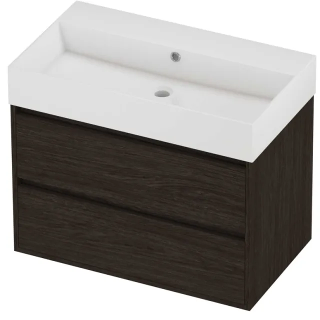 Proline Zara Badmeubelset Porselein Loft Zonder Kraangat Greeploos 80x46x65 cm Glans Wit Mokka Oak Eiken