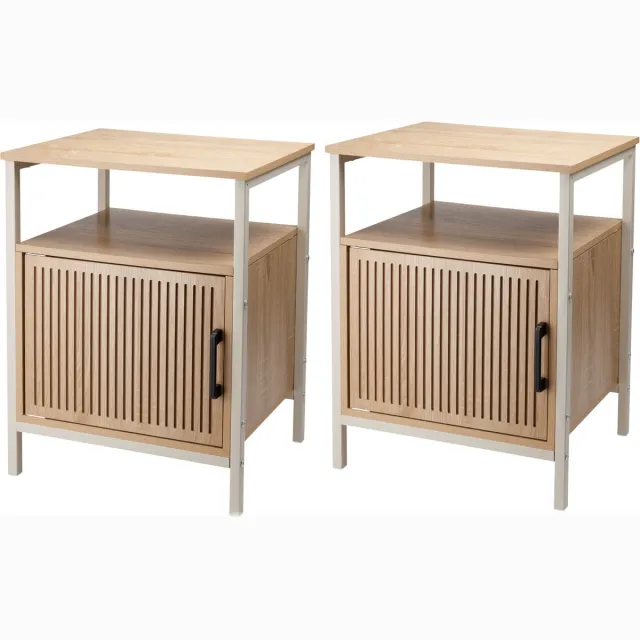 Home & Styling Nachtkastje - 2x - bruin/wit - metaal/mdf - 43 x 33 x 55 cm - Slaapkamer Lichtbruin