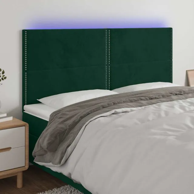 vidaXL Hoofdbord LED 200x5x118/128 cm fluweel donkergroen groen
