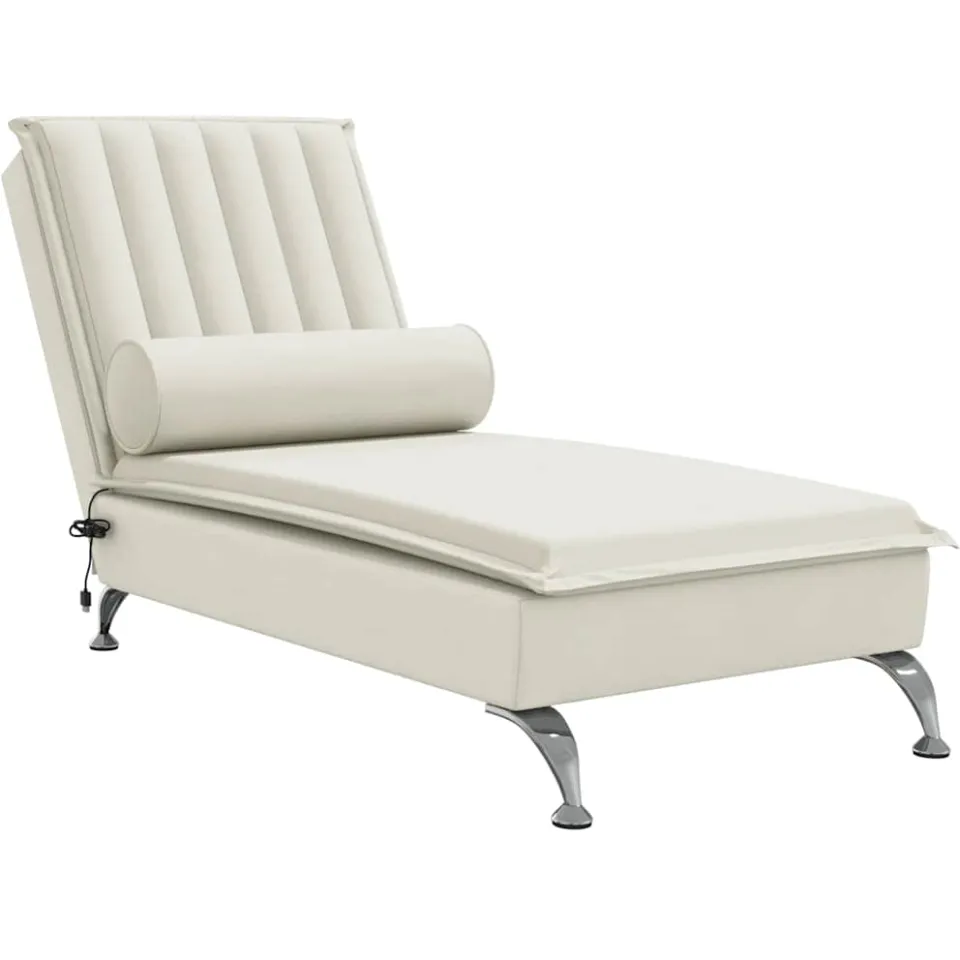 vidaXL Massage chaise longue met bolster fluweel roze Crème