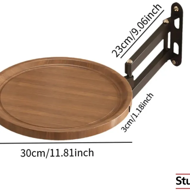 Stunq Inklapbare wandtafel rond hout met zwarte beugel - bijzettafel 30 cm Bruin