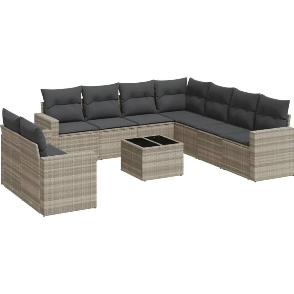 vidaXL 10-delige Loungeset met kussens poly rattan lichtgrijs grijs, foto 4
