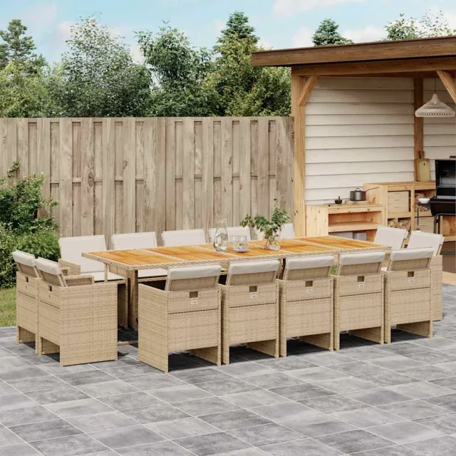 vidaXL 15-delige Tuinset met kussens poly rattan beige, foto 2