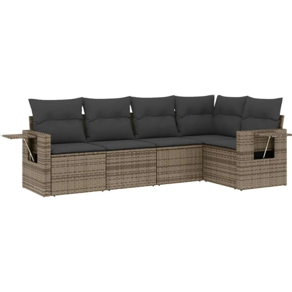 vidaXL 5-delige Loungeset met kussens poly rattan grijs