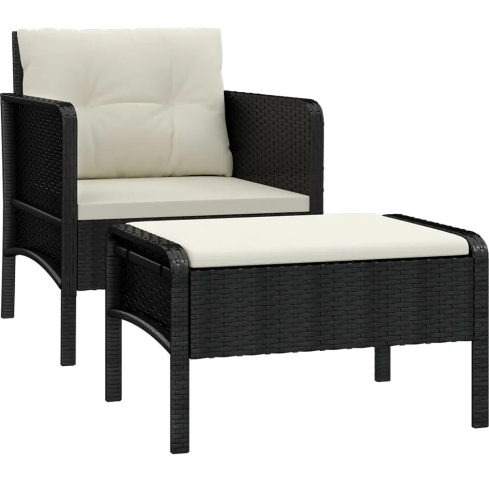 vidaXL 2-delige Loungeset met kussens poly rattan zwart, foto 4