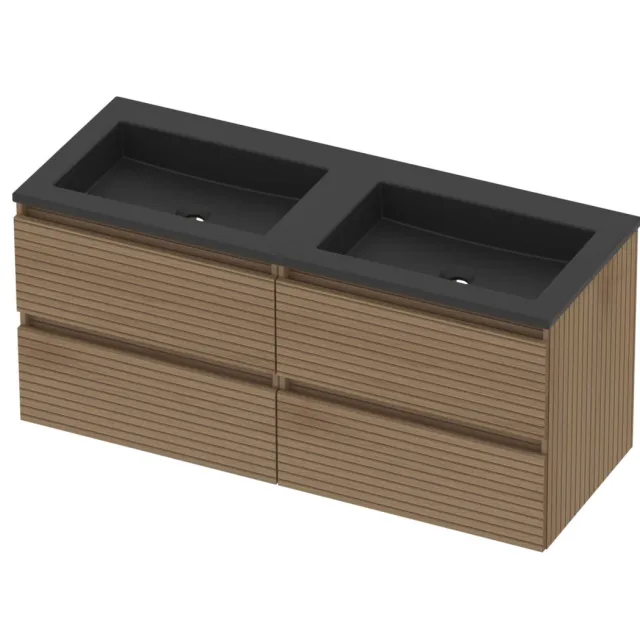 Basic-Line Aura 46 Badmeubelset Acryl 120x46x54 cm A46mzelo2x600 Lamello Oak Mat Zwart