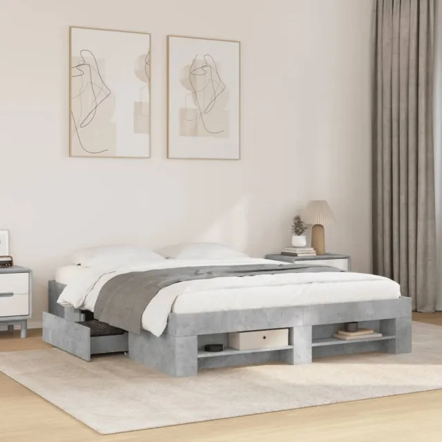 vidaXL Bedframe zonder matras 160x200 cm spaanplaat betongrijs grijs