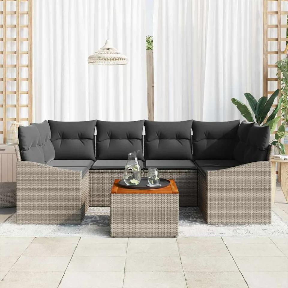 vidaXL Tuinbankenset 7 st Grijs poly rattan, foto 2