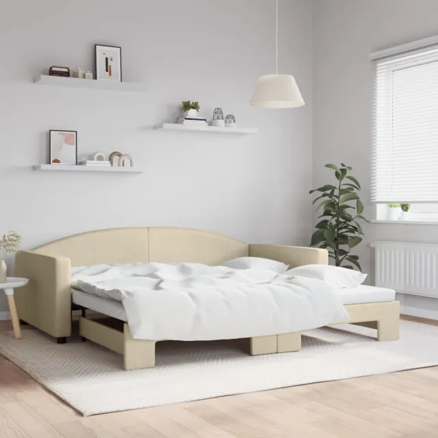 vidaXL Slaapbank met onderschuifbed 100x200 cm stof crèmekleurig