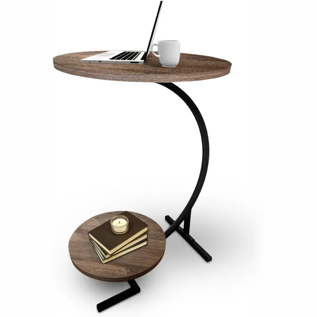 Ibenzoa Luxe en multifunctionele ronde houten bijzettafel voor woonkamer, balkon en slaapkamer in modern design Bruin