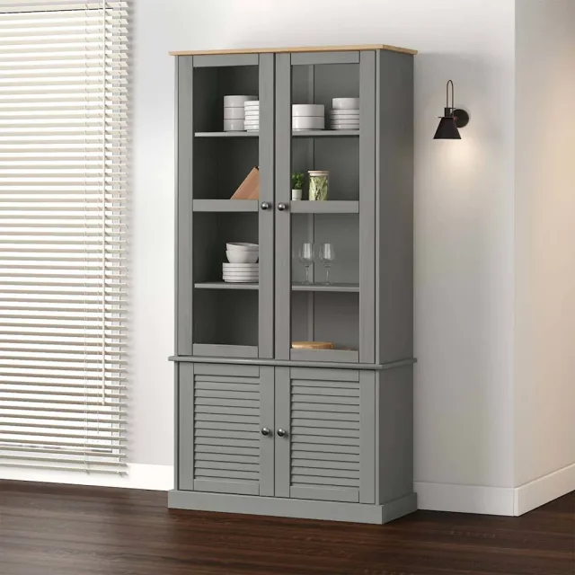 vidaXL Vitrinekast VIGO 85x35x170 cm massief grenenhout grijs, foto 2